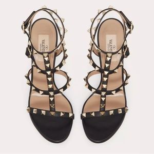 Valentino Rockstud black Leather calfskin Ankle strap sandal  100MM. New in box